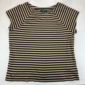 LAUREN Ralph Lauren Women’s Metallic Stripe Knit Raglan Top Black Gold XL